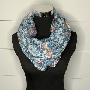 Blue and orange paisley infinity scarf